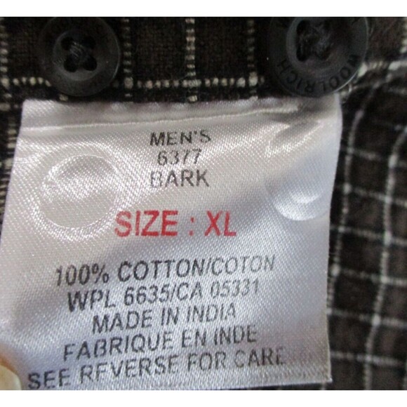 Woolrich Mens XL Shirt Button Up Logo Pocket Long Sleeve Brown White Cotton - Picture 3 of 11